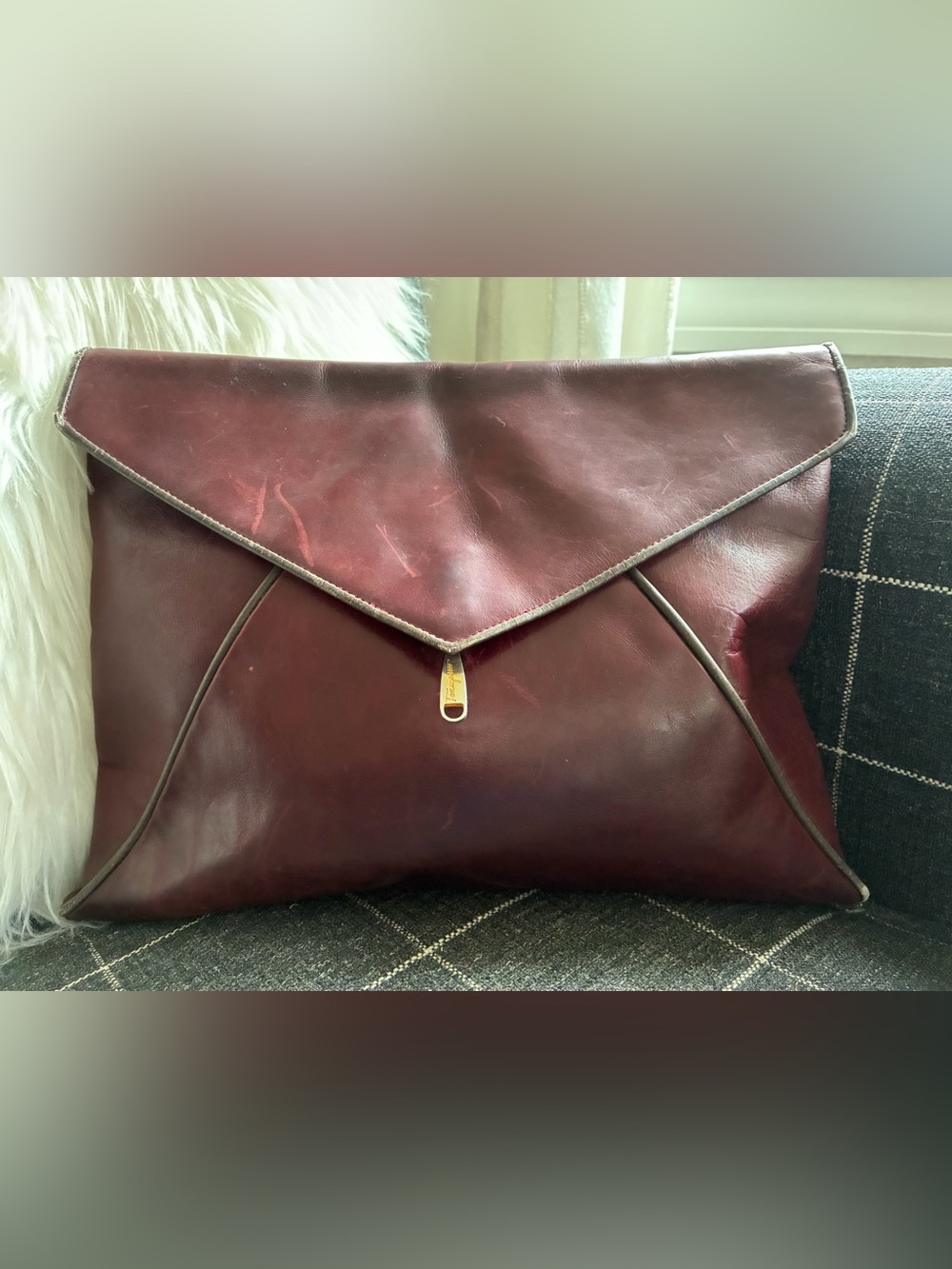Ferragamo Leather Clutch - Burgundy